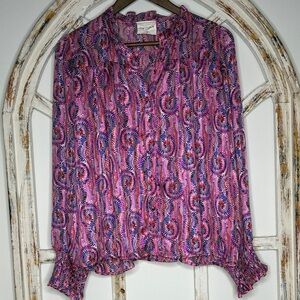 Easy Cloths Pink and Blue Patterned Blouse- Size Medium- EUC
